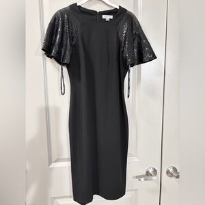 Calvin Klein Black Dress with Sequin Sleeves